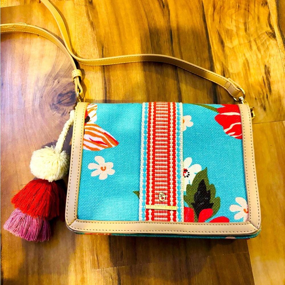 Spartina 449 Green and Pink Crossbody Bag with Floral Design
